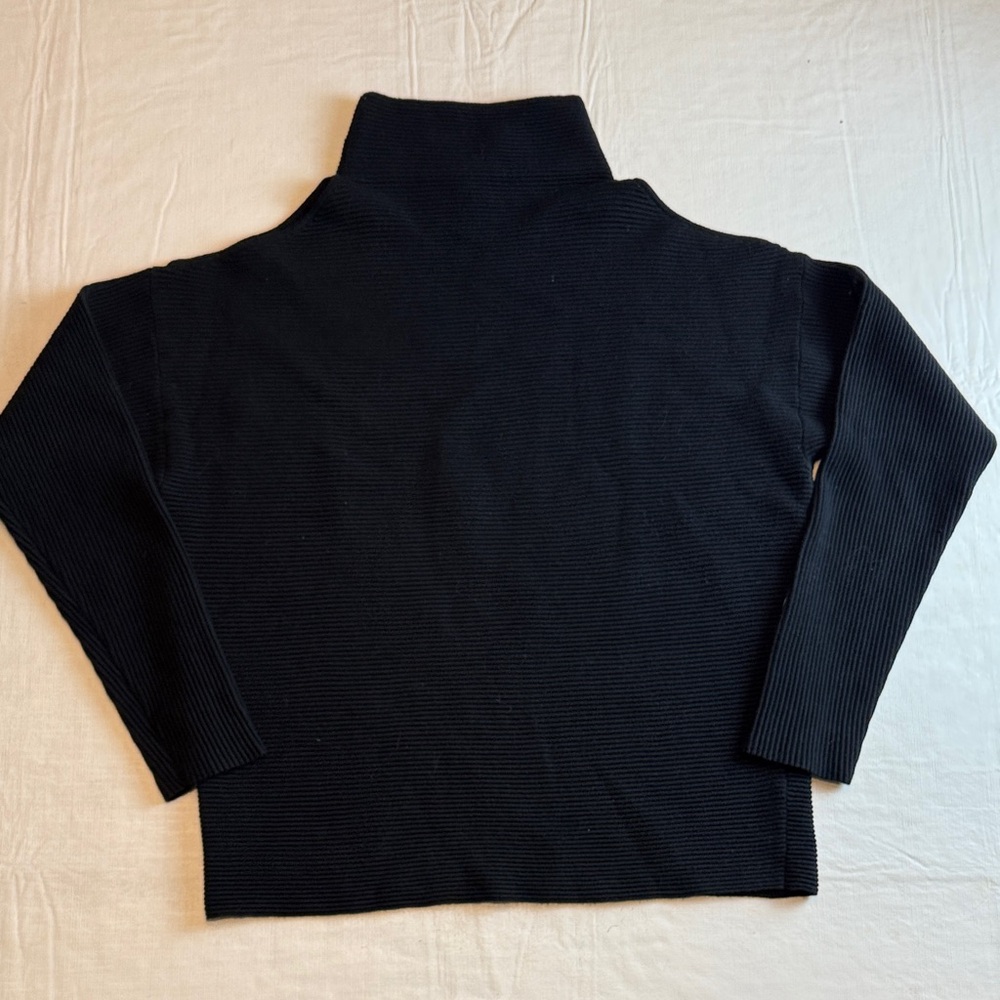INTERMIX Women's Black Ribbed Mock Neck Long Sleeve Cold Shoulder Sweater Size P